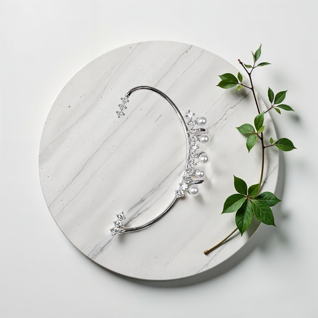 Silver Colour Pearl Ear Cuff